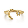 14K Yellow Gold White Sapphire Moon and Star Open Ladies Ring