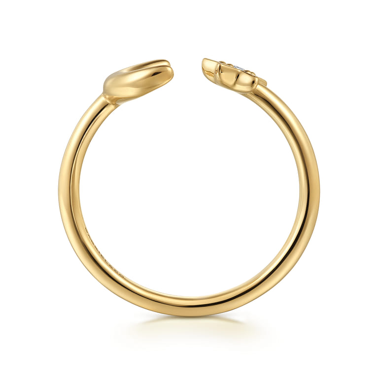 14K Yellow Gold White Sapphire Moon and Star Open Ladies Ring - Shot 2