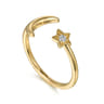 14K Yellow Gold White Sapphire Moon and Star Open Ladies Ring
