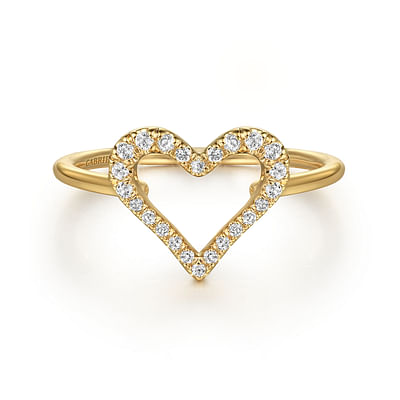 14K Yellow Gold White Sapphire Open Heart Ladies Ring