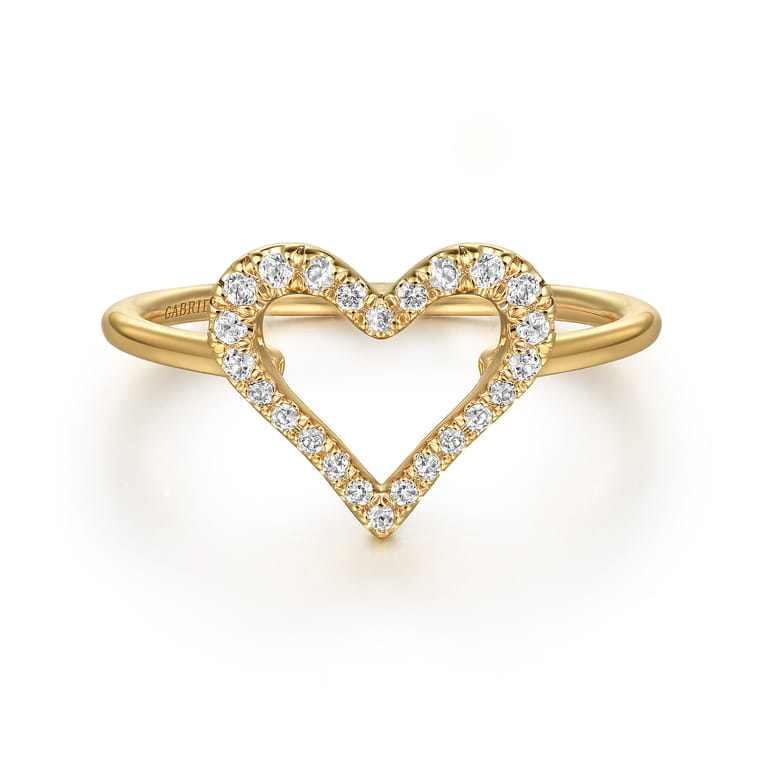 14K Yellow Gold White Sapphire Open Heart Ladies Ring - Shot 1