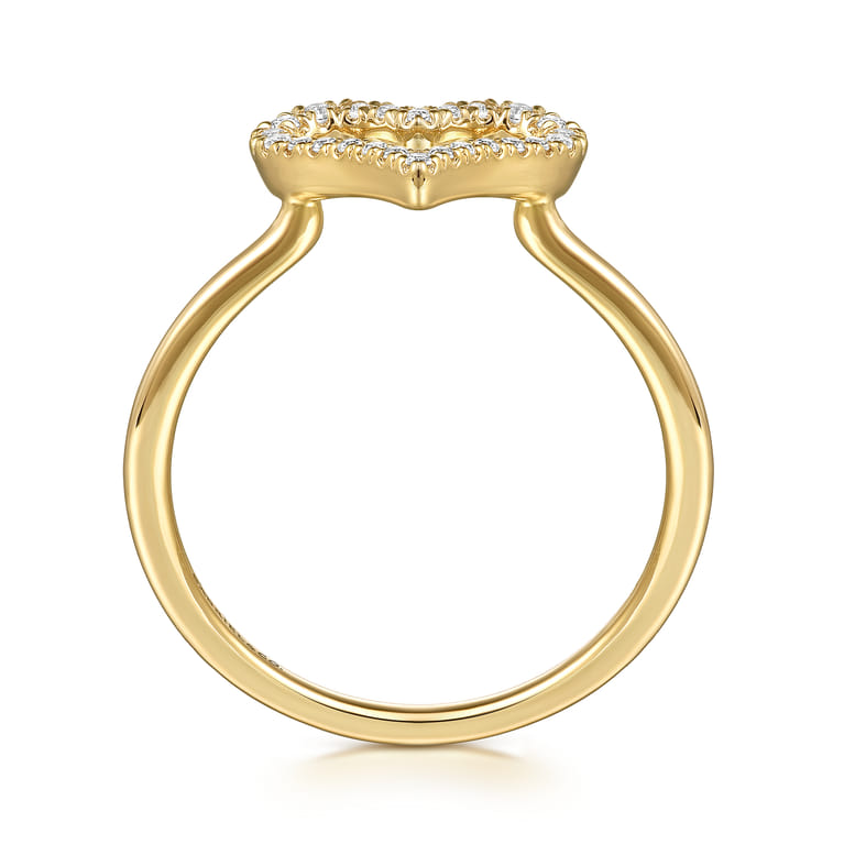 14K Yellow Gold White Sapphire Open Heart Ladies Ring - Shot 2