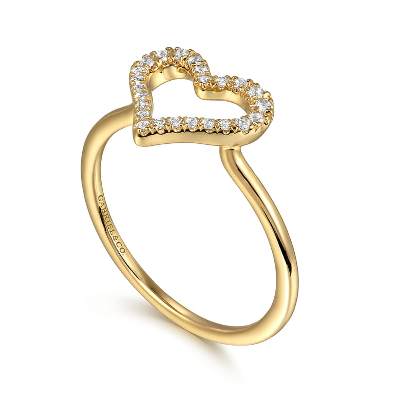 14K Yellow Gold White Sapphire Open Heart Ladies Ring - Shot 3