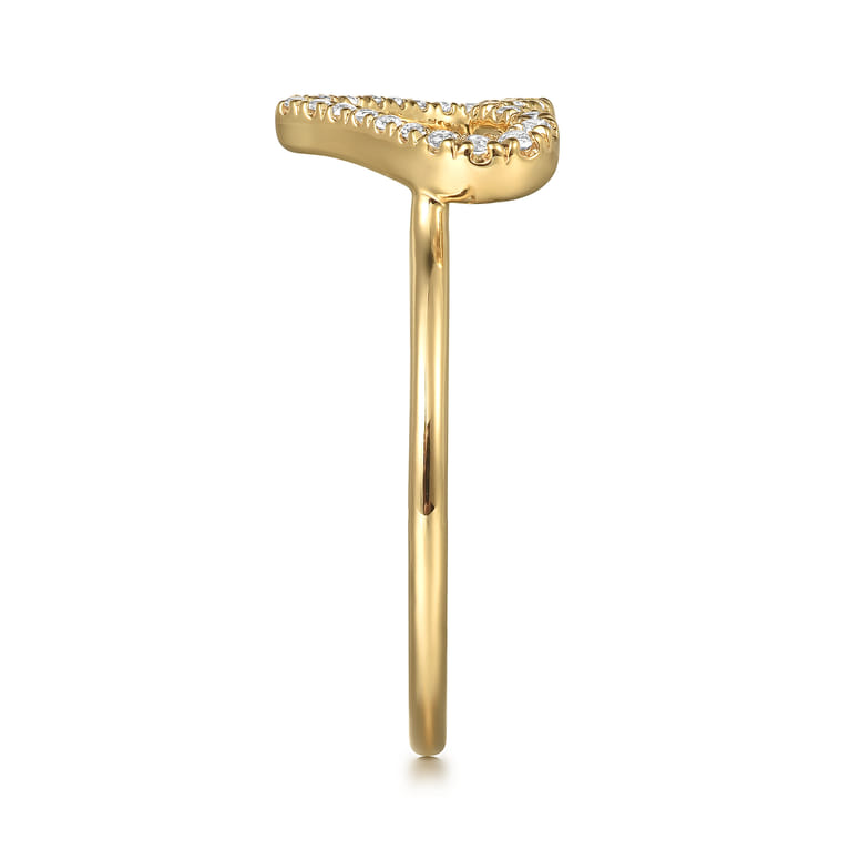 14K Yellow Gold White Sapphire Open Heart Ladies Ring - Shot 4