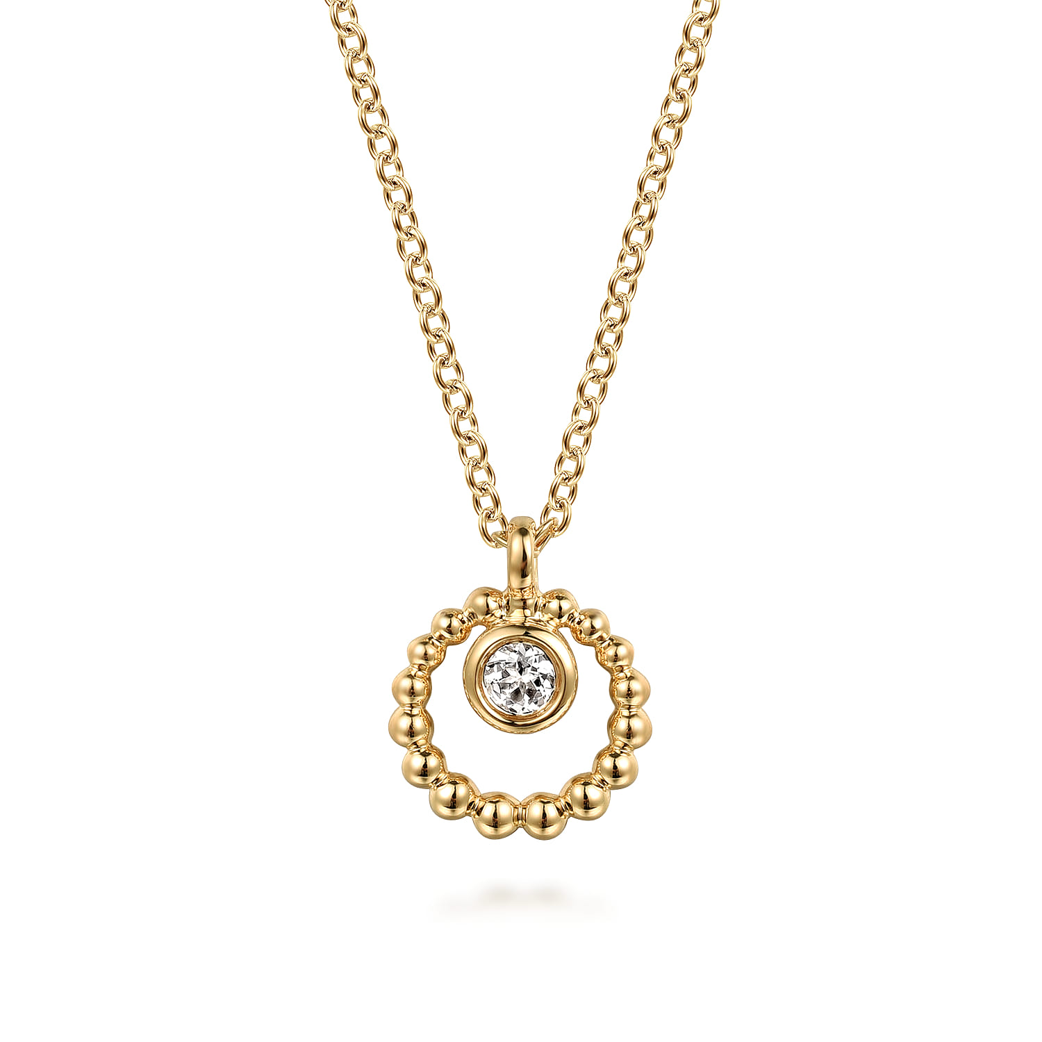 14K Yellow Gold White Sapphire Pendant Necklace-Bujukan - Shot 1