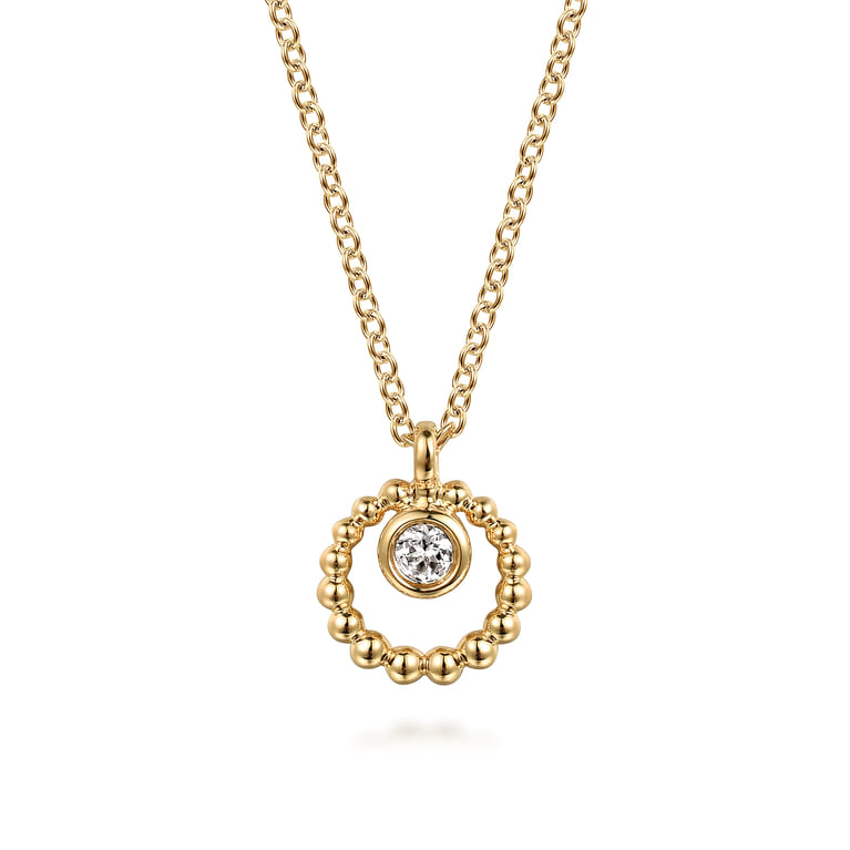 14K Yellow Gold White Sapphire Pendant Necklace-Bujukan - Shot 1