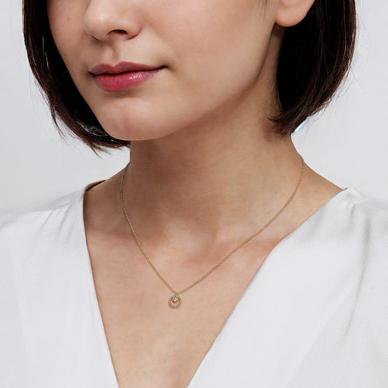14K Yellow Gold White Sapphire Pendant Necklace-Bujukan - Shot 4