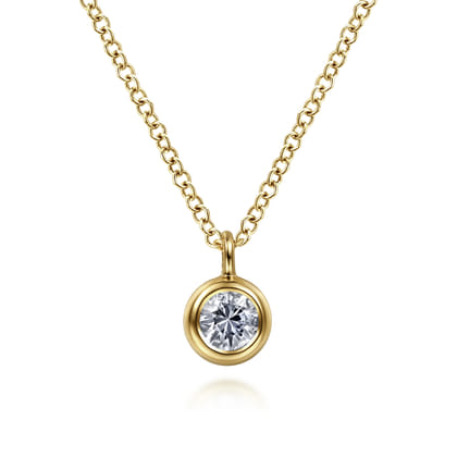 14K Yellow Gold White Sapphire Pendant Necklace