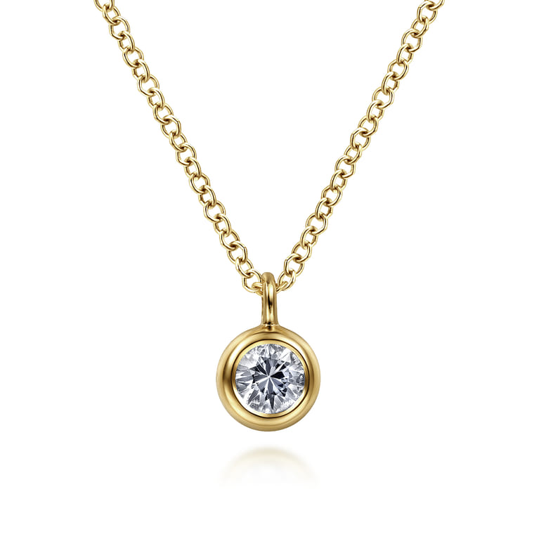 14K Yellow Gold White Sapphire Pendant Necklace - Shot 1