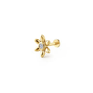 14K Yellow Gold White Sapphire Single Flatback Stud Earring