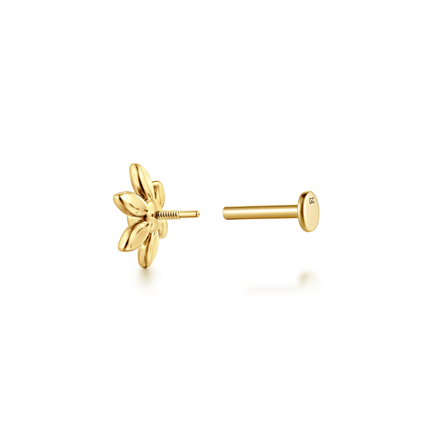 14K Yellow Gold White Sapphire Single Flatback Stud Earring - Shot 3