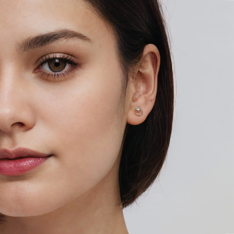 14K Yellow Gold White Sapphire Stud Earrings- Bujukan - Shot 4