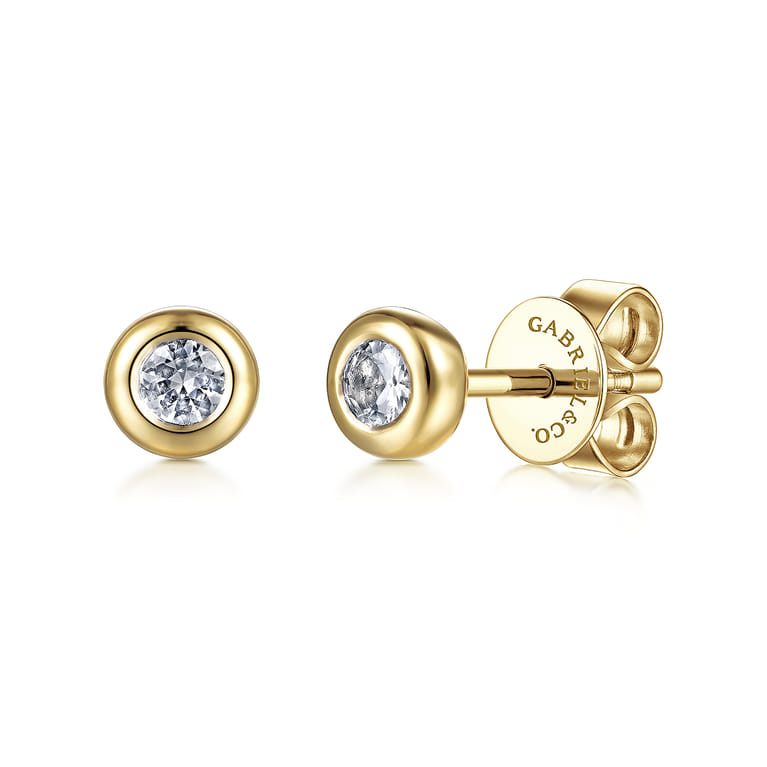 14K Yellow Gold White Sapphire Stud Earrings - Shot 1