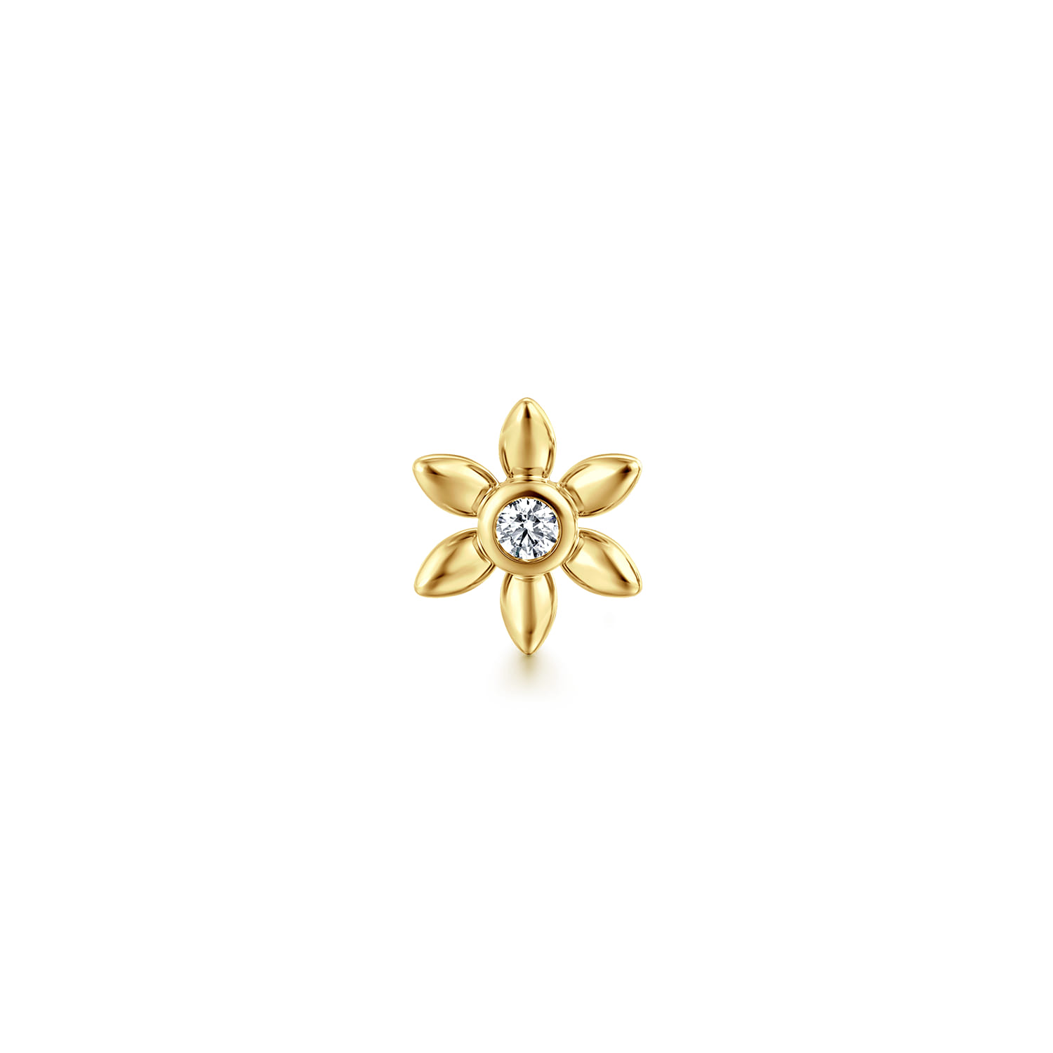 14K Yellow Gold White Sapphire Stud Single Flat Back Earring - Shot 1