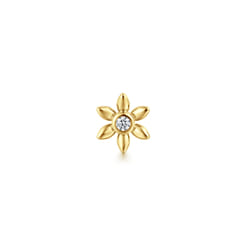 14K Yellow Gold White Sapphire Stud Single Flat Back Earring