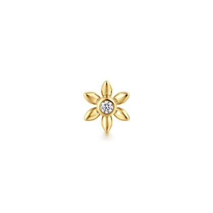 14K Yellow Gold White Sapphire Stud Single Flat Back Earring