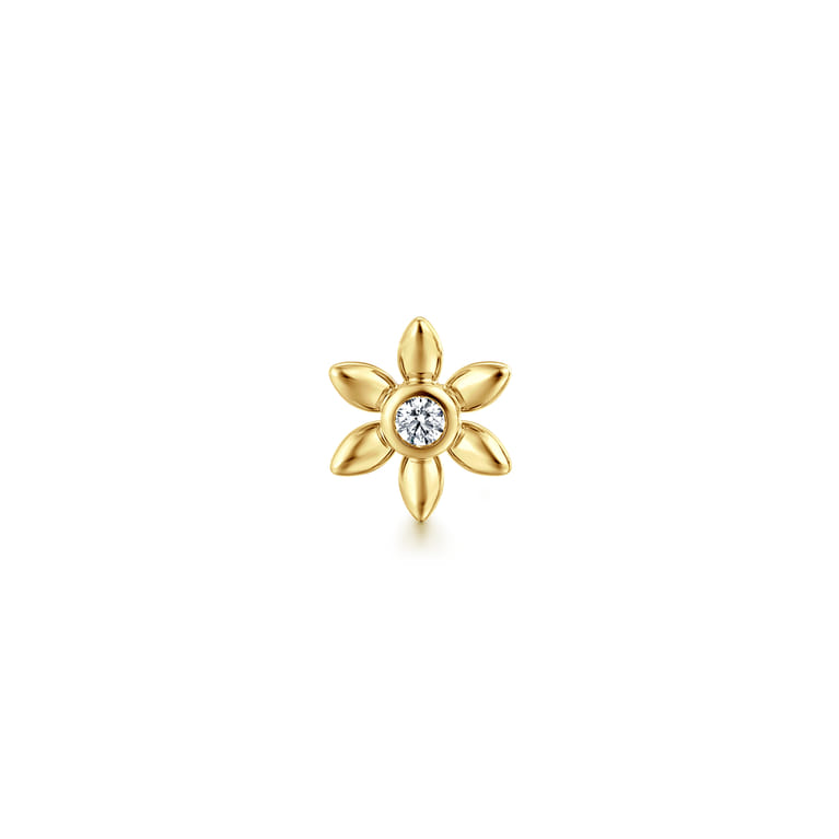 14K Yellow Gold White Sapphire Stud Single Flat Back Earring - Shot 1