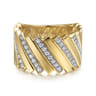 14K Yellow Gold Wide Alternating Diamond and Plain Strand Ring - 0.4 ct