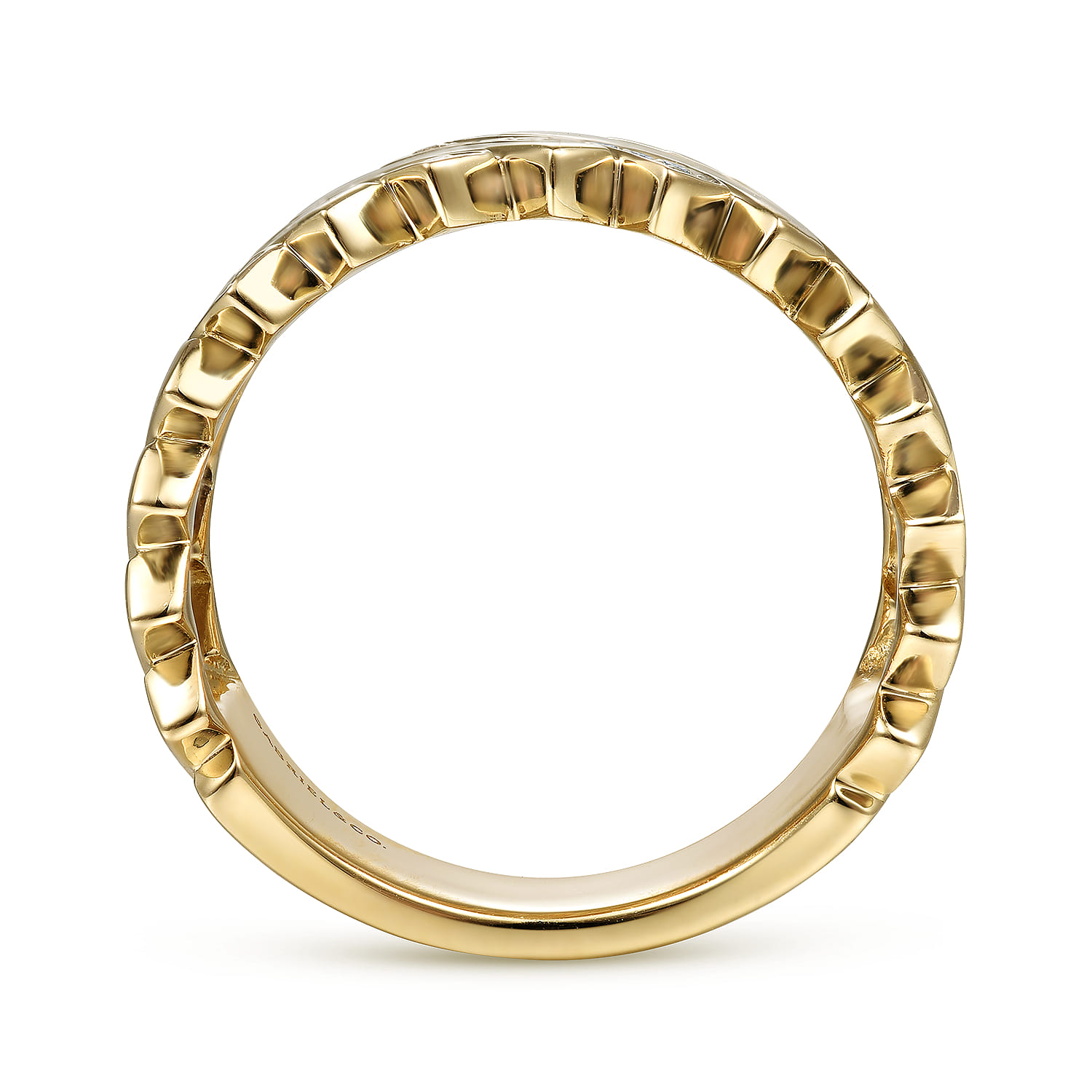14K Yellow Gold Wide Alternating Diamond and Plain Strand Ring - 0.4 ct - Shot 2