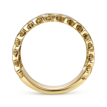 14K Yellow Gold Wide Alternating Diamond and Plain Strand Ring