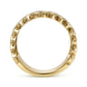 14K Yellow Gold Wide Alternating Diamond and Plain Strand Ring - 0.4 ct