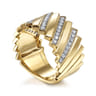 14K Yellow Gold Wide Alternating Diamond and Plain Strand Ring - 0.4 ct