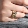 14K Yellow Gold Wide Alternating Diamond and Plain Strand Ring - 0.4 ct
