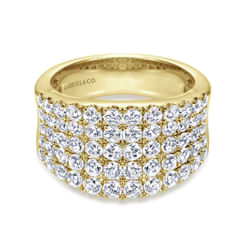 14K Yellow Gold Wide Band Pave Diamond Ring