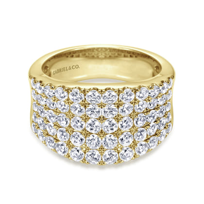 14K Yellow Gold Wide Band Pave Diamond Ring
