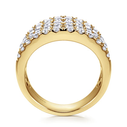 14K Yellow Gold Wide Band Pave Diamond Ring