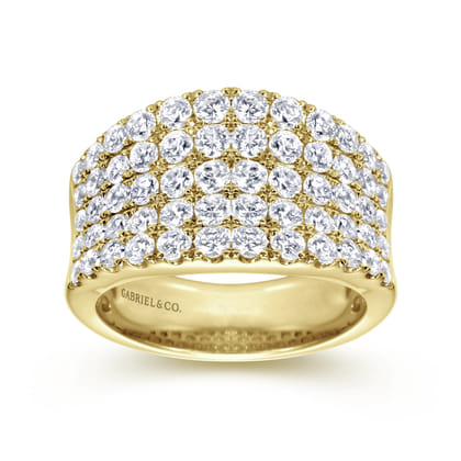 14K Yellow Gold Wide Band Pave Diamond Ring