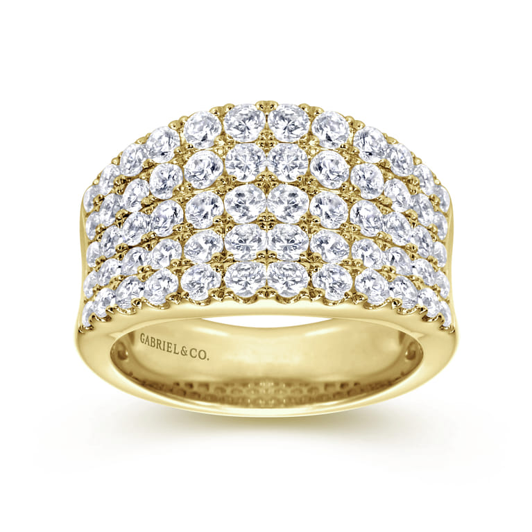 14K Yellow Gold Wide Band Pave Diamond Ring - 1.85 ct - Shot 4