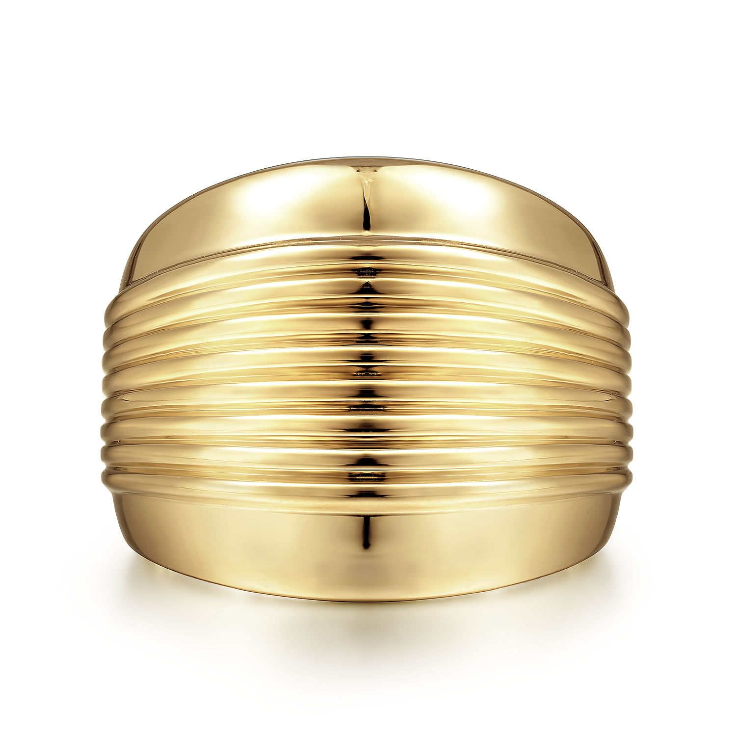 14K Yellow Gold Wide Band Ring with Textured Center Rows