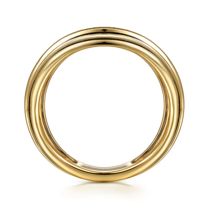 14K Yellow Gold Wide Band Ring with Textured Center Rows