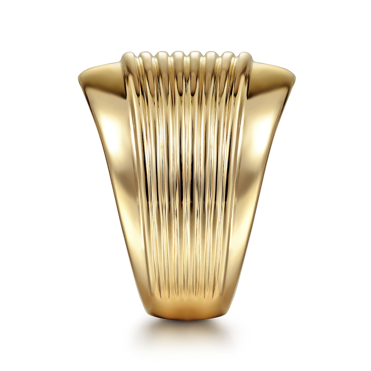 14K Yellow Gold Wide Band Ring with Textured Center Rows