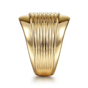 14K Yellow Gold Wide Band Ring with Textured Center Rows