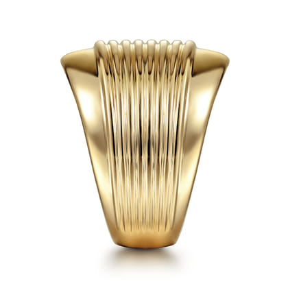 14K Yellow Gold Wide Band Ring with Textured Center Rows