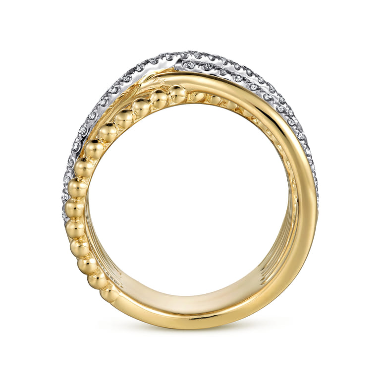 14K Yellow Gold Wide Bujukan Criss Cross Diamond Ring - 0.55 ct - Shot 2