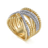 14K Yellow Gold Wide Bujukan Criss Cross Diamond Ring - 0.55 ct