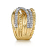 14K Yellow Gold Wide Bujukan Criss Cross Diamond Ring - 0.55 ct