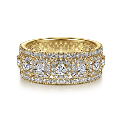 14K Yellow Gold Wide Diamond Anniversary Band