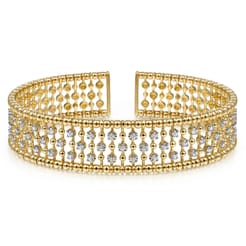 14K Yellow Gold Wide Diamond Cage Cuff Bracelet