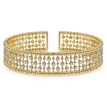 14K Yellow Gold Wide Diamond Cage Cuff Bracelet