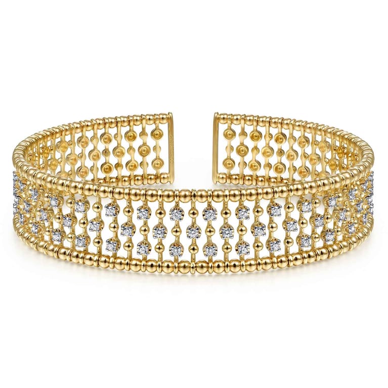 14K Yellow Gold Wide Diamond Cage Cuff Bracelet - 0.7 ct - Shot 1