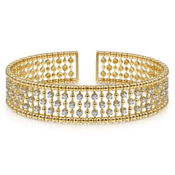 14K Yellow Gold Wide Diamond Cage Cuff Bracelet