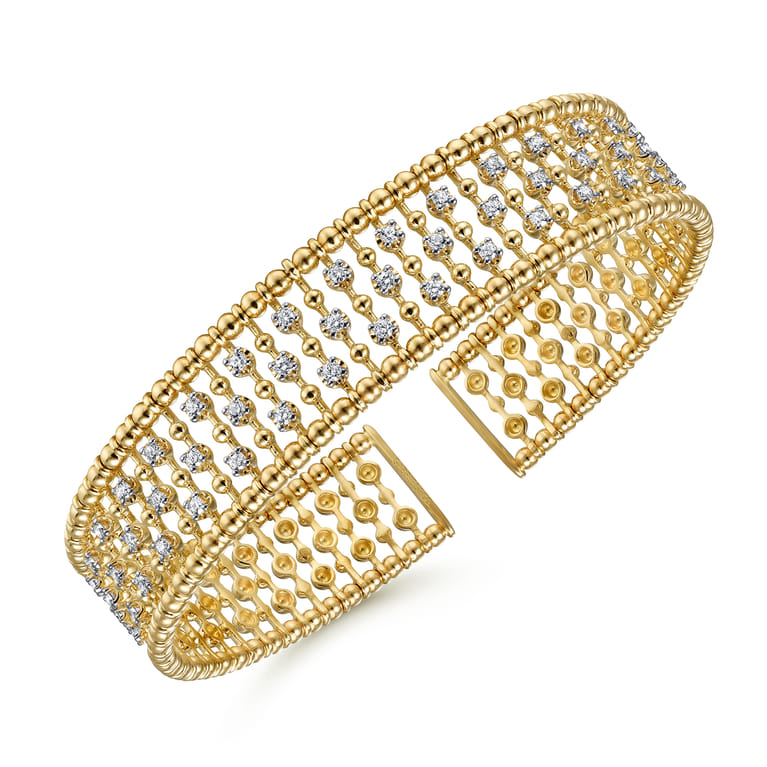 14K Yellow Gold Wide Diamond Cage Cuff Bracelet - 0.75 ct - Shot 2