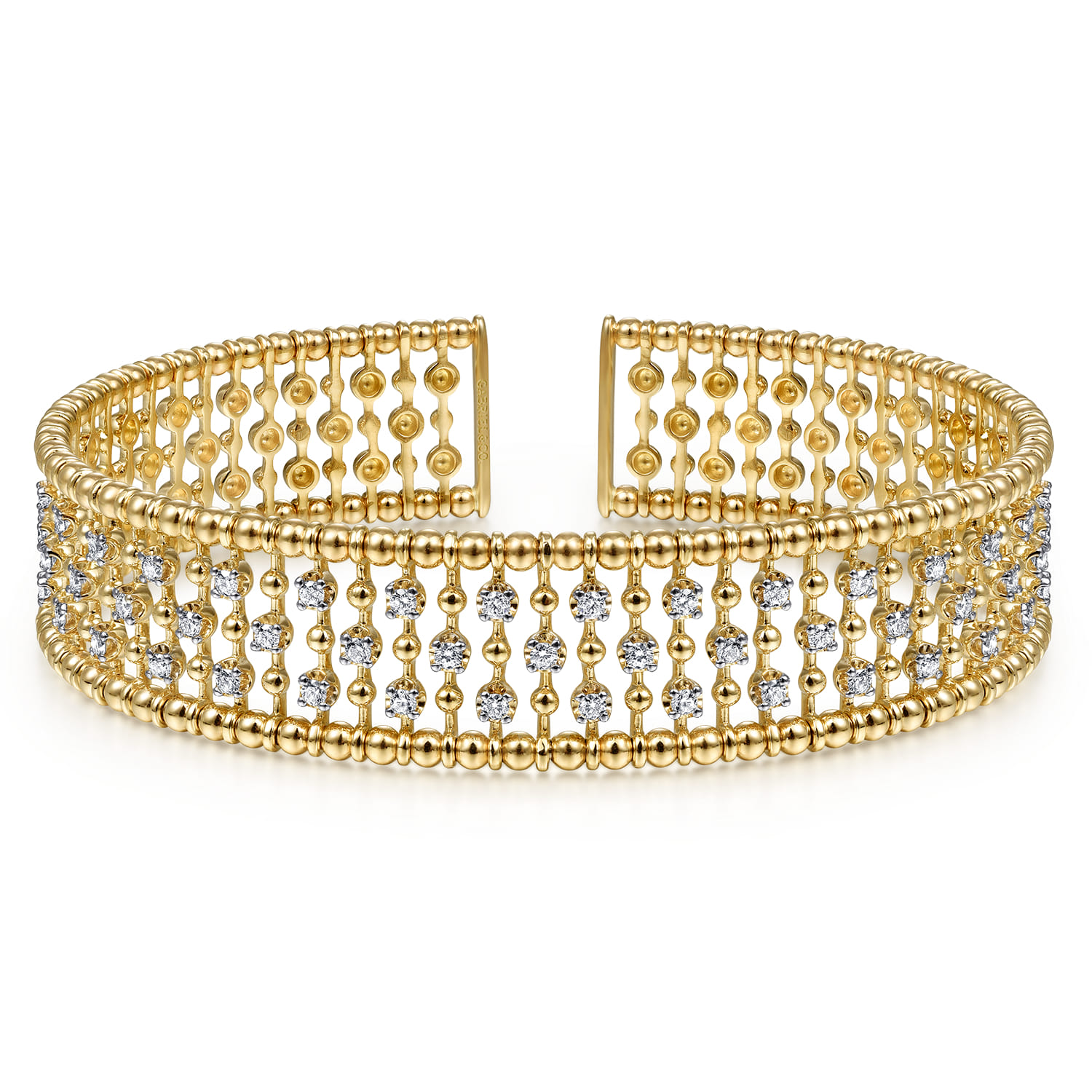 14K Yellow Gold Wide Diamond Cage Cuff Bracelet - 0.75 ct - Shot 1