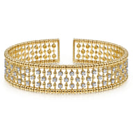 14K Yellow Gold Wide Diamond Cage Cuff Bracelet