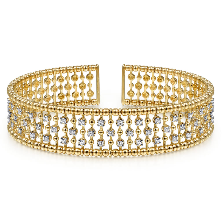 14K Yellow Gold Wide Diamond Cage Cuff Bracelet - 0.75 ct - Shot 1