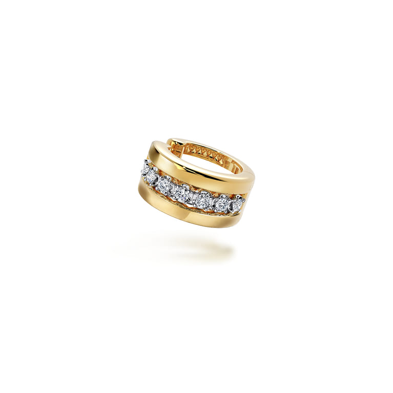 14K Yellow Gold Wide Diamond Ear Cuffs - 0.15 ct - Shot 1
